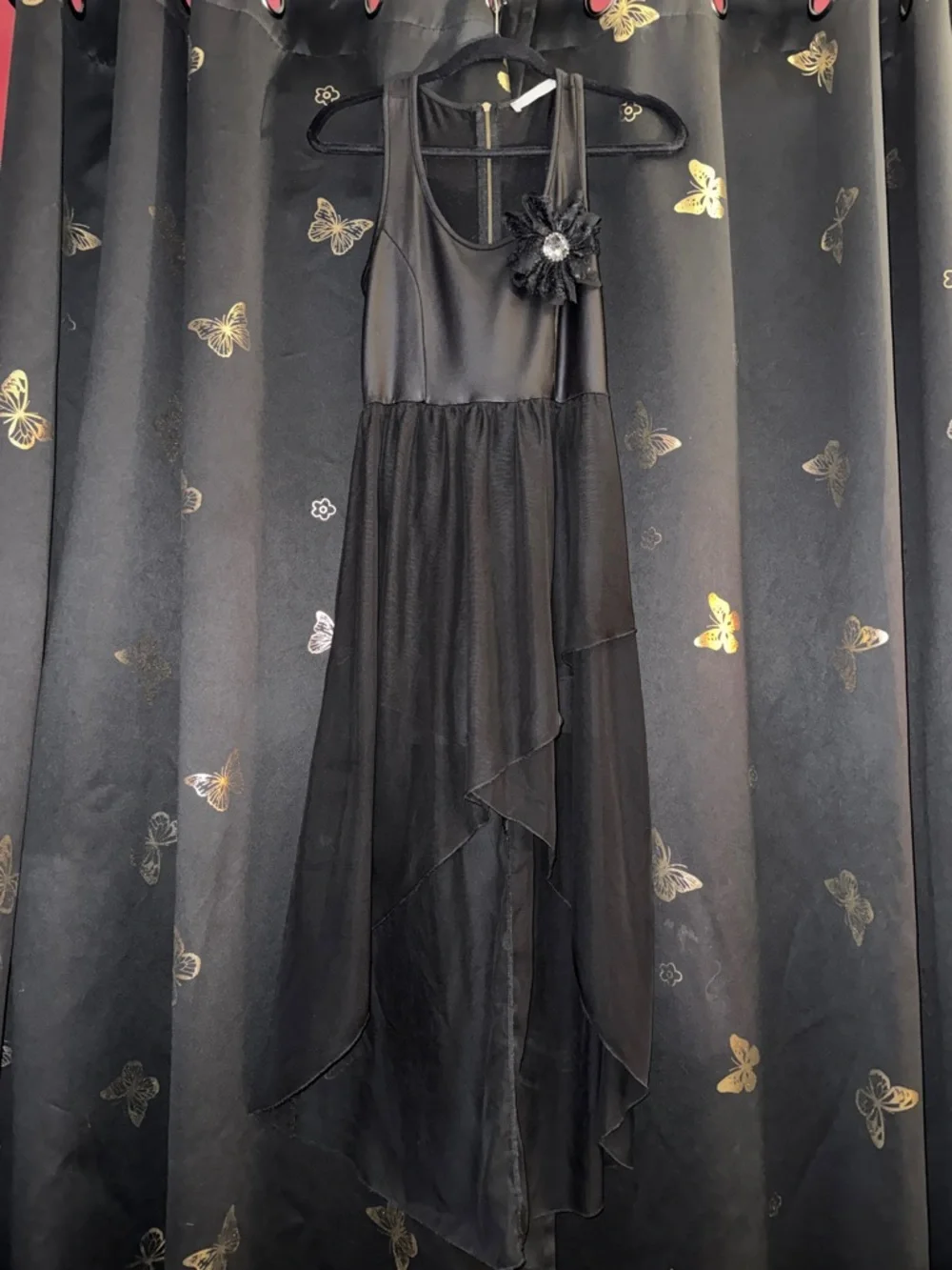 Black Floral Accent High-Low Dress - Picture 1 of 2